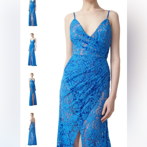 NWT Aijek Lavinia Blue Lace Gown w/ thigh high slit at front Sz US 6-… - Picture 6 of 13